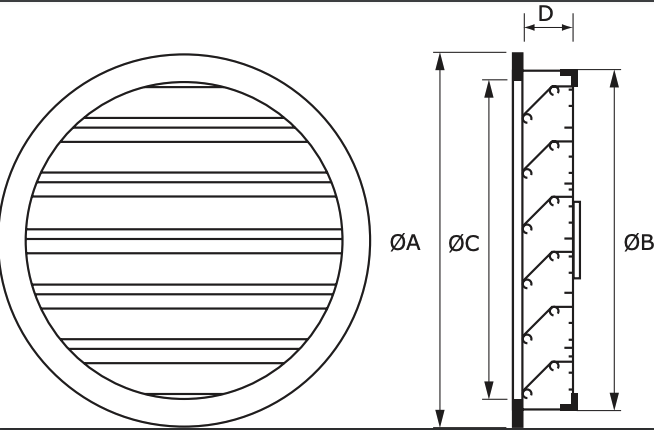 BLR-GDA300-RAL9006 - Rond buitenluchtrooster aluminium Ø 300 mm - met insectengaas